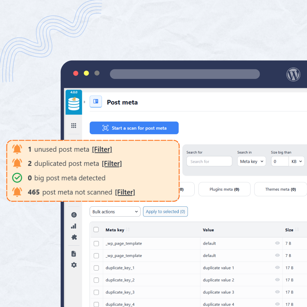 Post and user meta cleanup screenshot